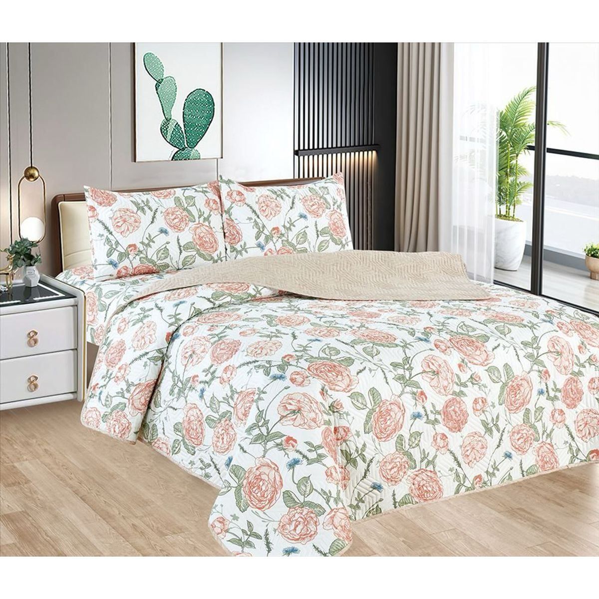 CASATEX - Cubrecama + Juego de sabanas 2 plazas 100% Algodón - 5 Piezas