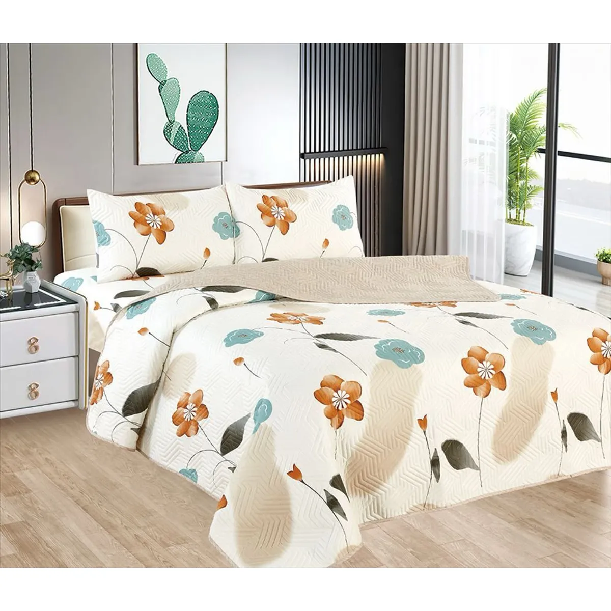 CASATEX - Cubrecama + Juego de sabanas 2 plazas 100% Algodón - 5 Piezas