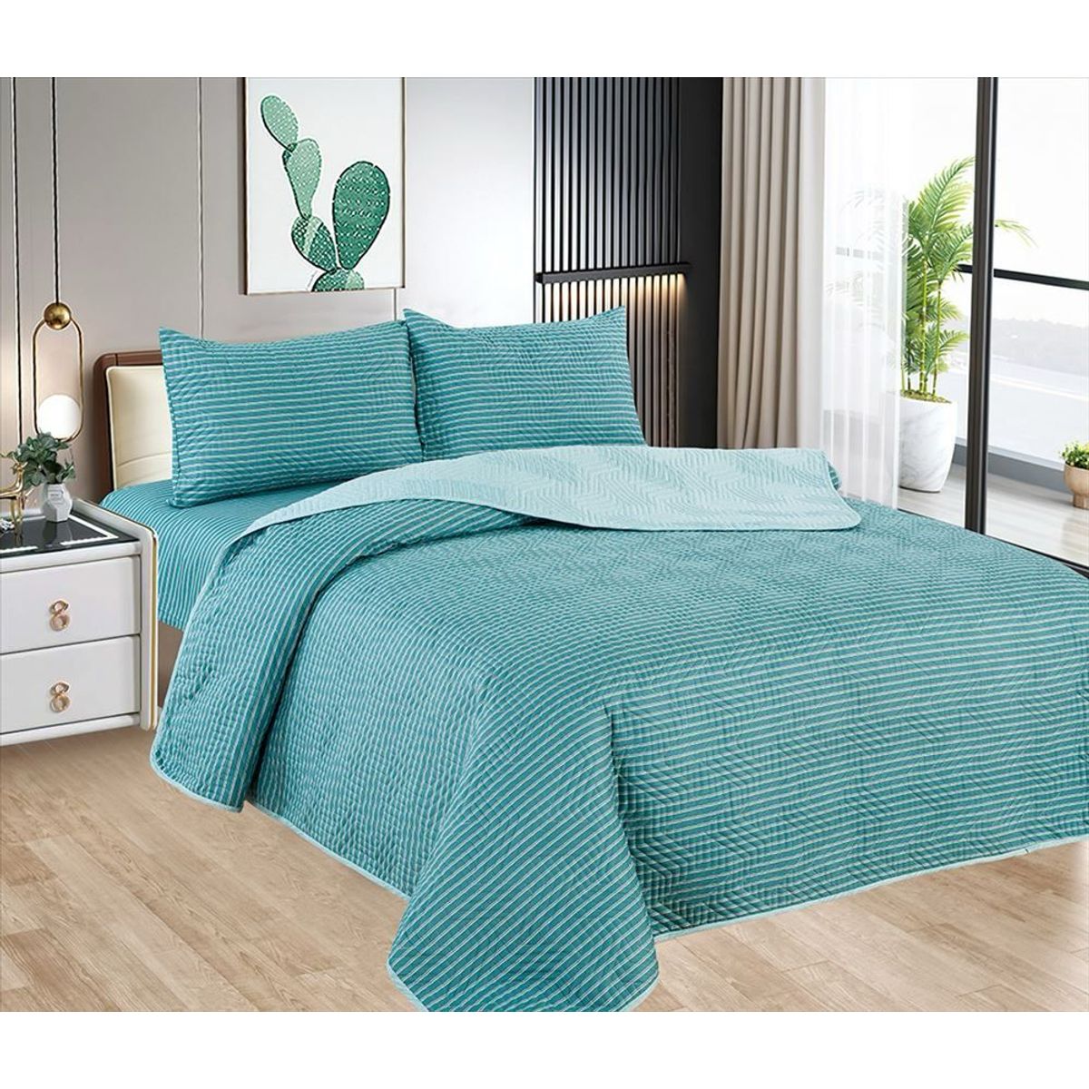 CASATEX - Cubrecama + Juego de sabanas 2 plazas 100% Algodón - 5 Piezas