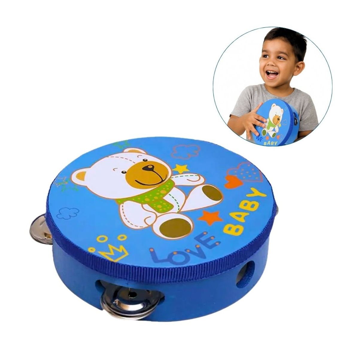 GENERICO - Pandereta Azul Infantil 20 cm con diseño para niños