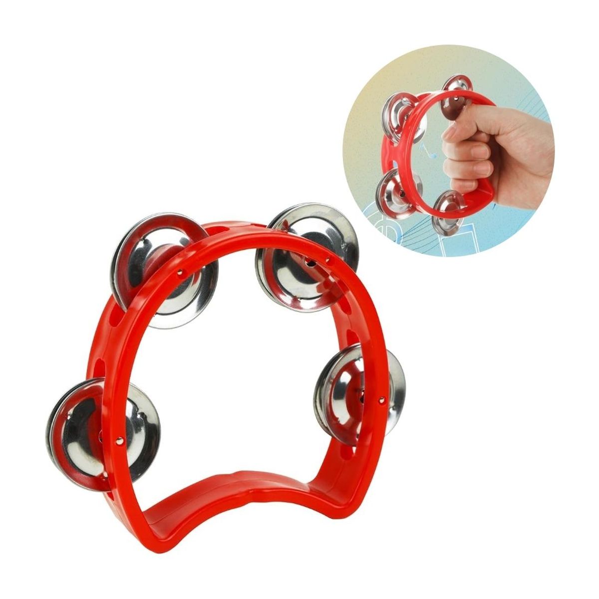 GENERICO - Pandereta Infantil de Plástico con 4 Chapas - Rojo