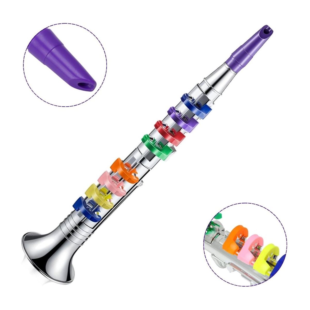 GENERICO - Clarinete de Juguete Plateado para Niños con 8 Teclas Color
