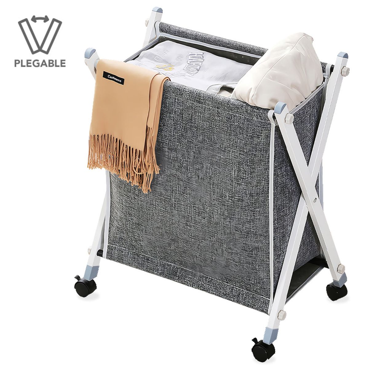 KELLER - Cesto de Ropa Plegable con Ruedas Gris XW5