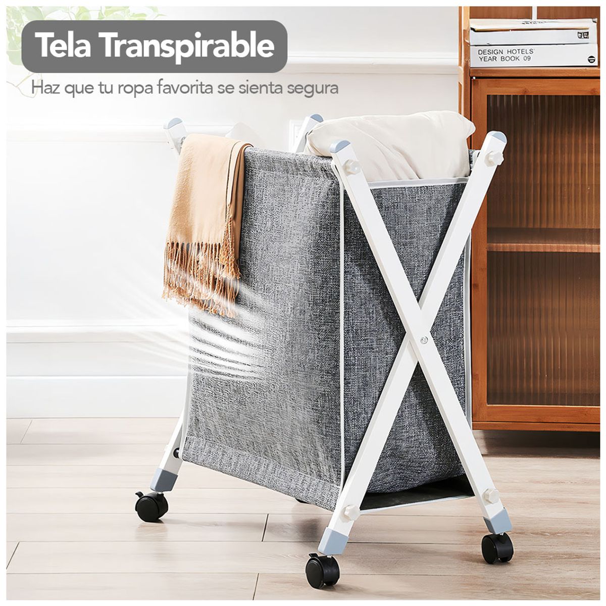 KELLER - Cesto de Ropa Plegable con Ruedas Gris XW5