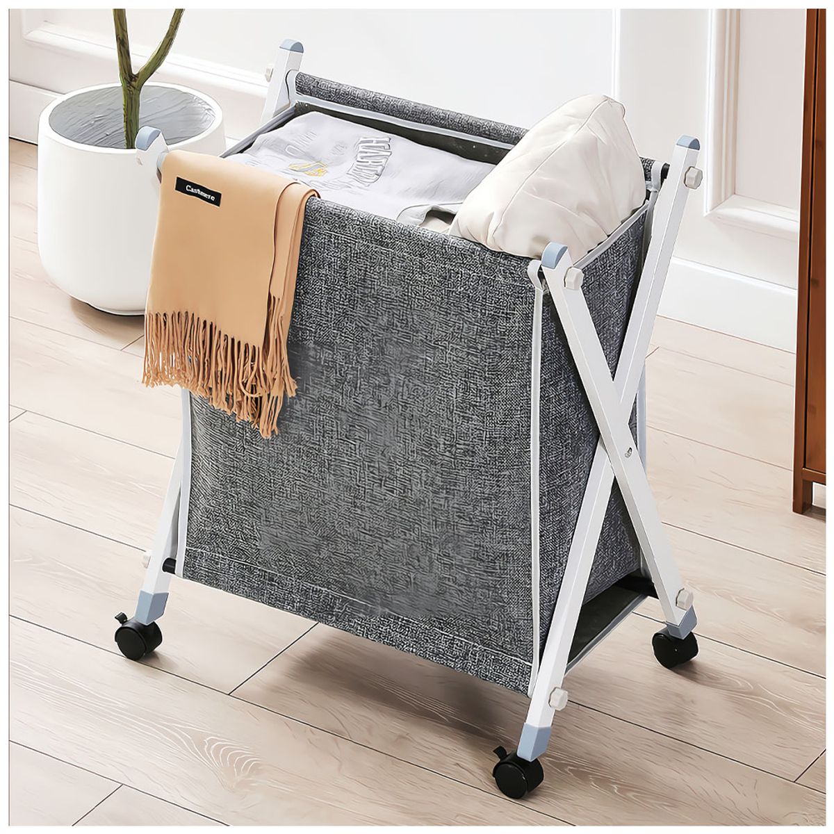 KELLER - Cesto de Ropa Plegable con Ruedas Gris XW5