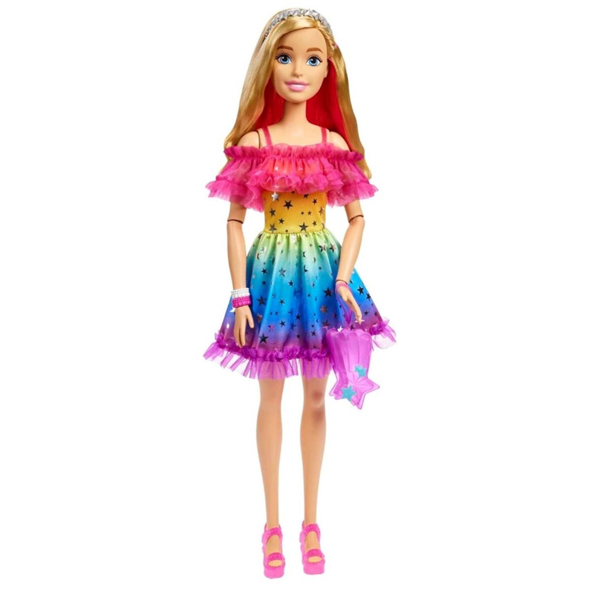 BARBIE - Muñeca Barbie Rubia Arcoiris Gigante de 71 cm