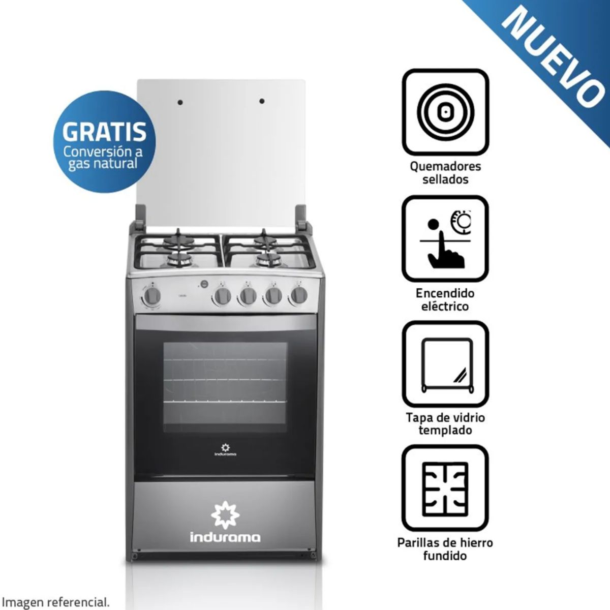 INDURAMA - Cocina Indurama Coruña 4 Hornillas Croma