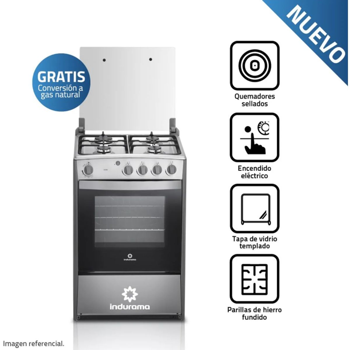 INDURAMA - Cocina Indurama Coruña 4 Hornillas Croma