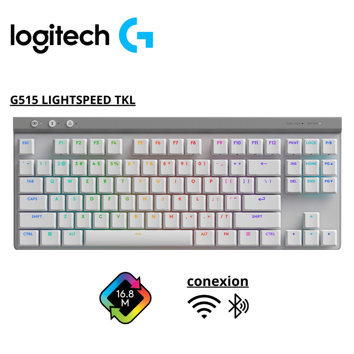 LOGITECH - Teclado Logitech G515 TKL LIGHTSPEEDBT LIGHTSYNC RGB Blanco