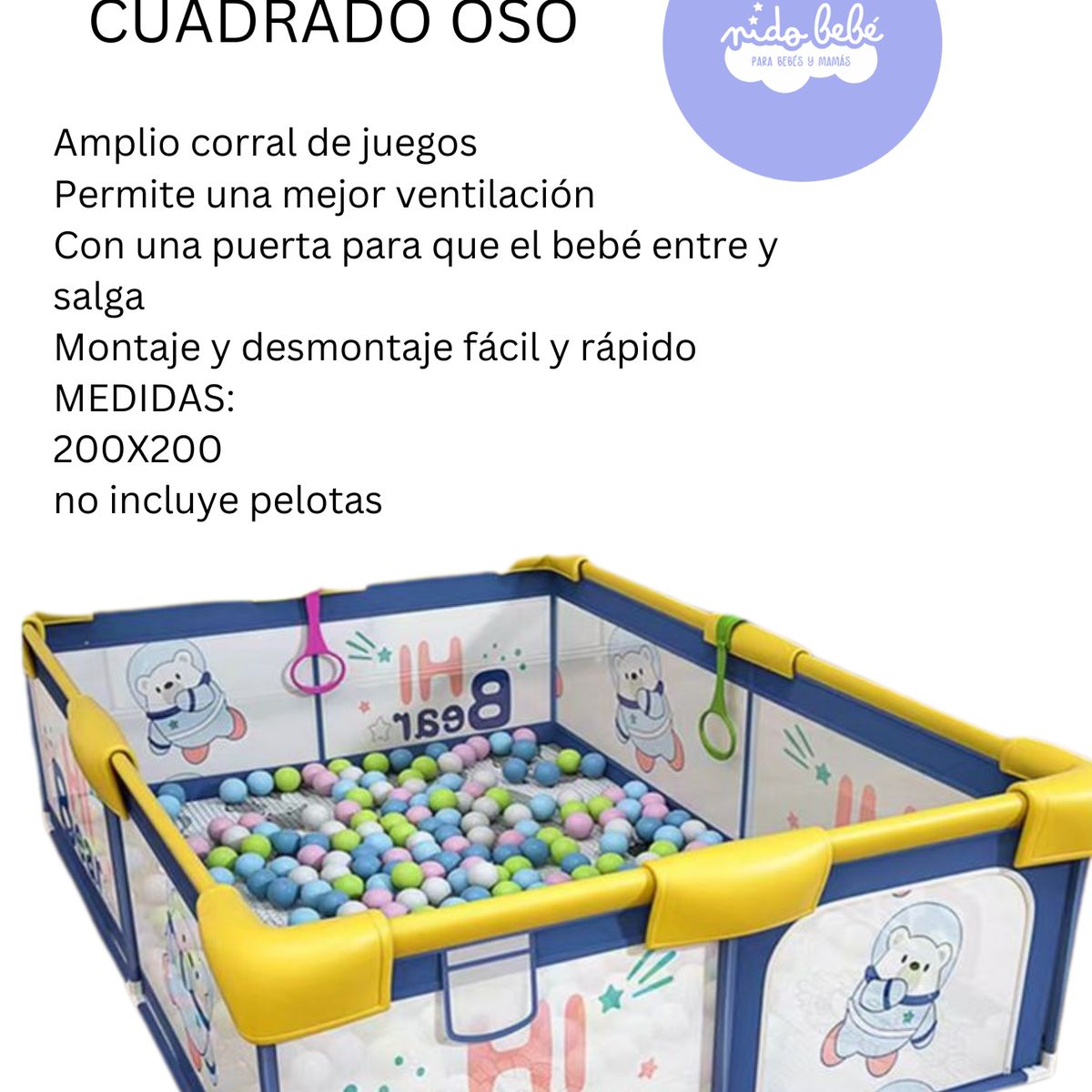 GENERICO - Corralito infantil de tela Large modelo Osito Blue