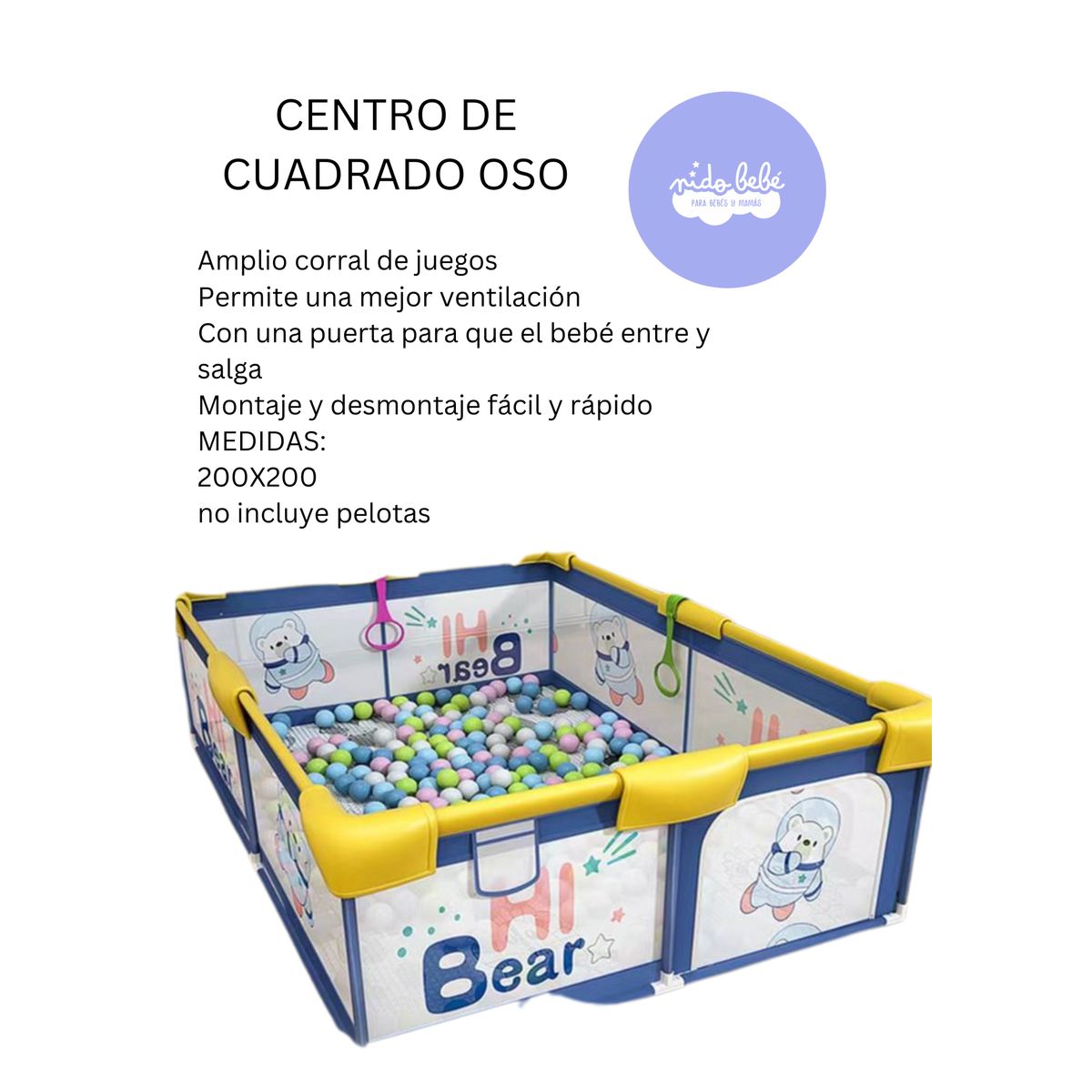 GENERICO - Corralito infantil de tela Large modelo Osito Blue