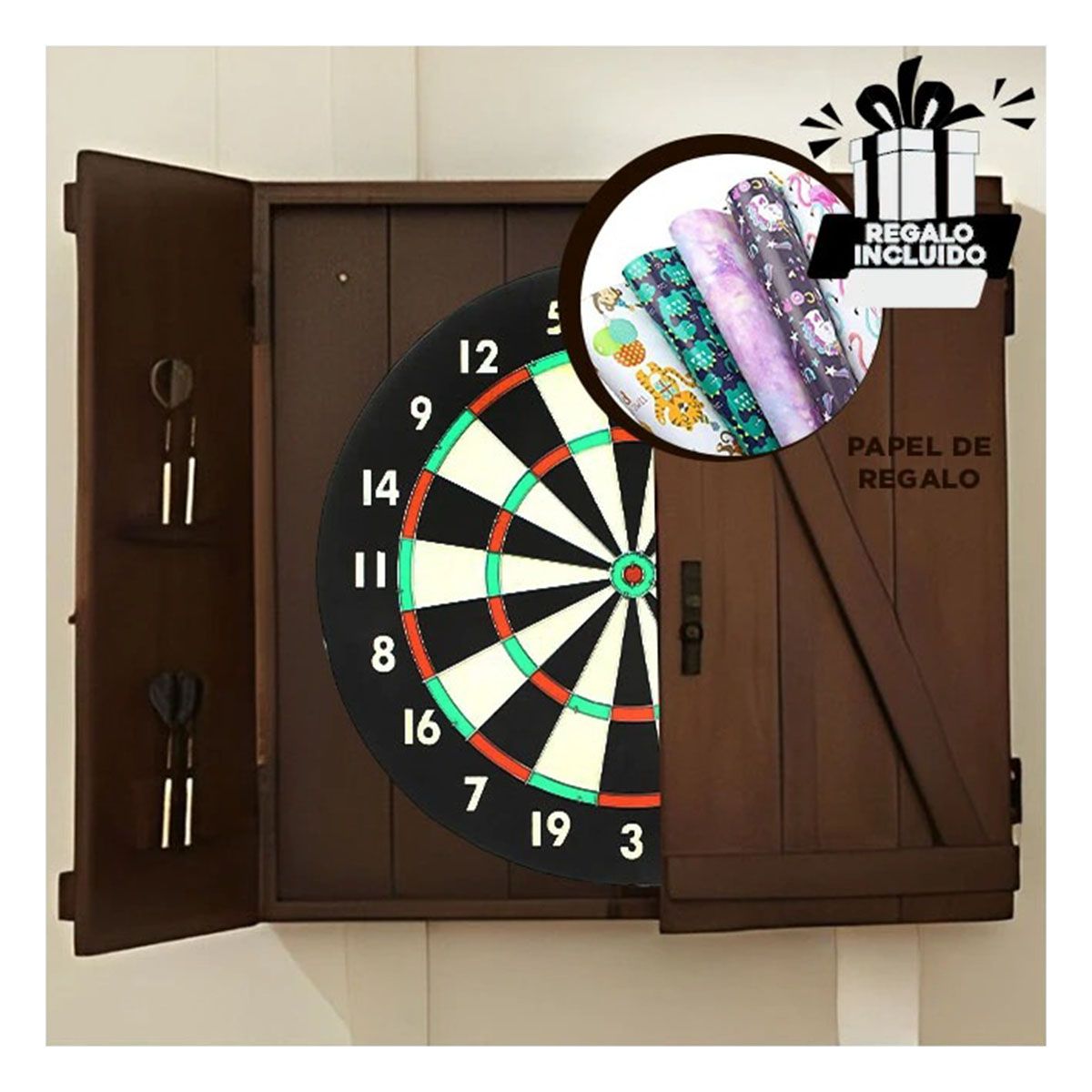 GENERICO - Tablero de Dardos con Acero Circular Y+Papel de Regalo