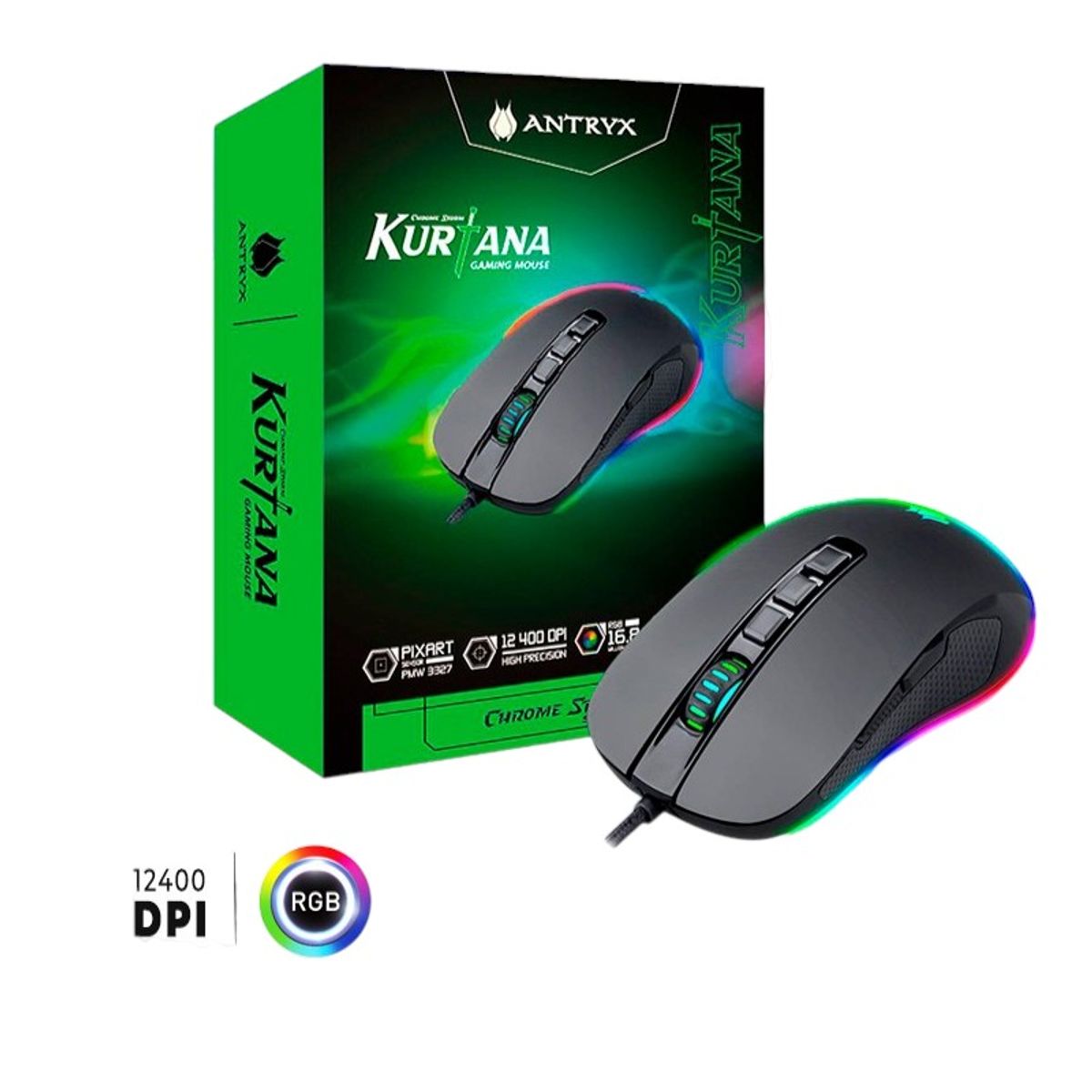 ANTRYX - MOUSE GAMING ANTRYX CHROME STORM KURTANA BLACK DPI 12400 RGB
