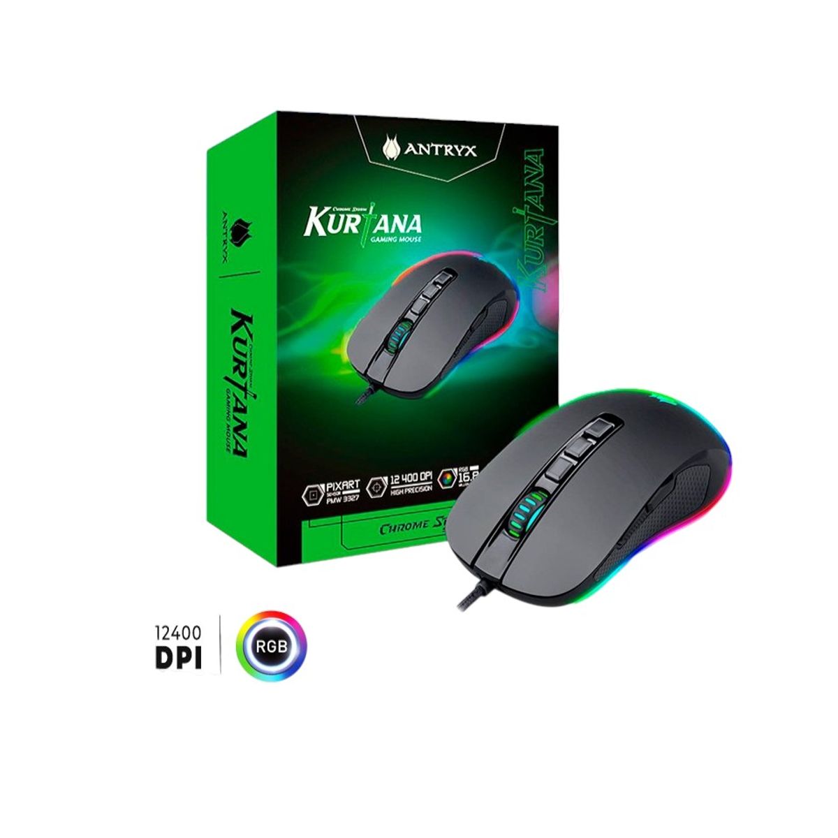 ANTRYX - MOUSE GAMING ANTRYX CHROME STORM KURTANA BLACK DPI 12400 RGB