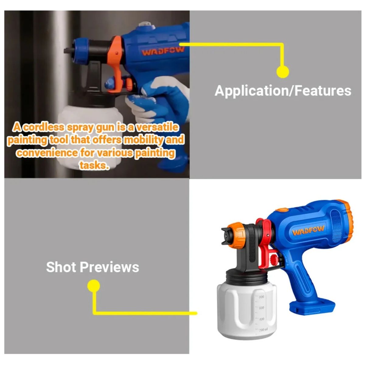 GENERICO - PISTOLA PARA PINTAR COMPRESORA INALAMBRICA 20V FINO ACABADO WADFOW