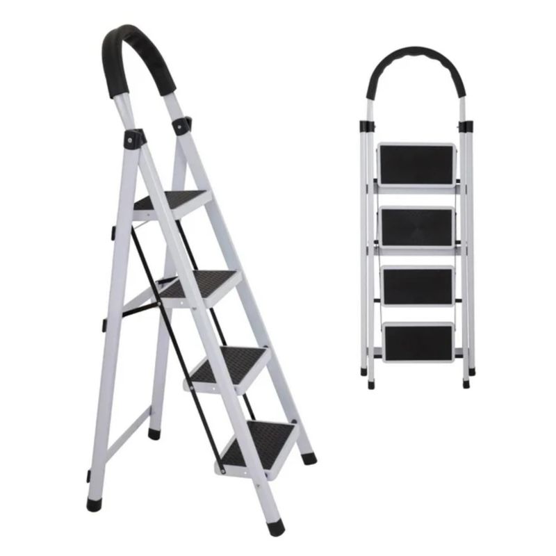 GENERICO - Escalera Plegable 4 Pasos Resistente y Antideslizante Blanco
