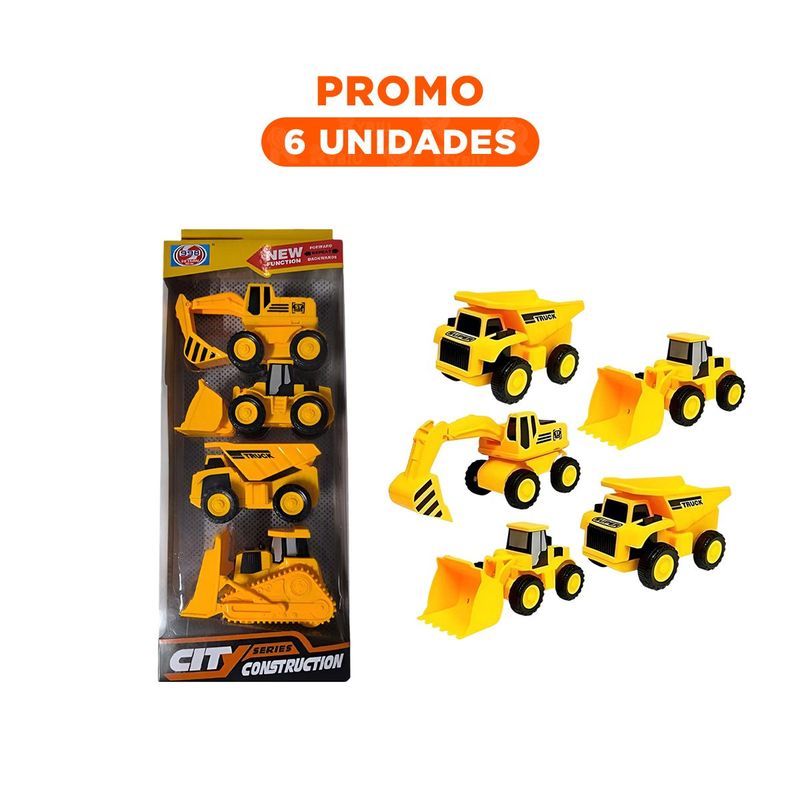 RYBIU IMPORT - Pack6 Set de 4 Carritos Escavadora Montacarga y Mas