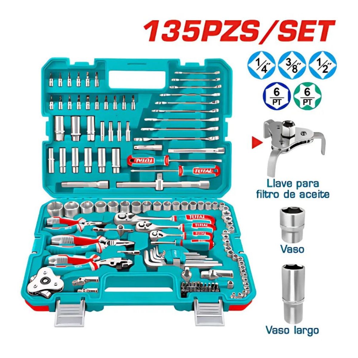 TOTAL TOOLS - Set De Herramientas Manuales 135 Pzs Industrial - THKTHP21356