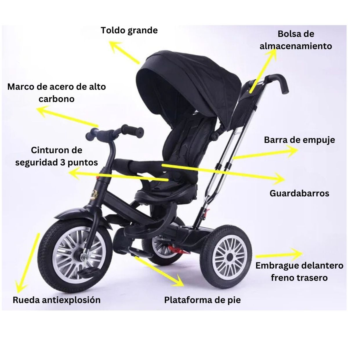 GENERICO - Triciclo Guiador Giratorio «Fort» Negro para Niños