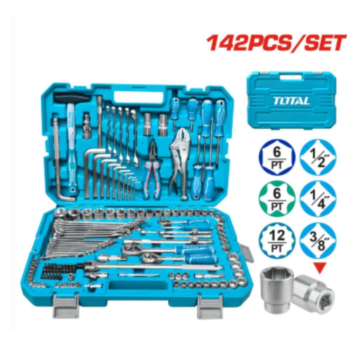 TOTAL TOOLS - Set De Herramientas Combinadas 142 Pzs Industrial - THKTHP21426
