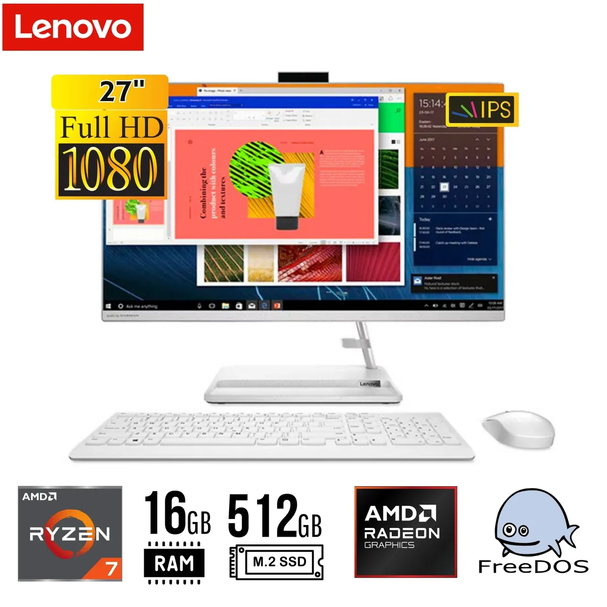 LENOVO - All in One Lenovo IdeaCentre 3  27" FHD Ryzen 7 7730U Ram16GB  SSD 512GB Windows 11