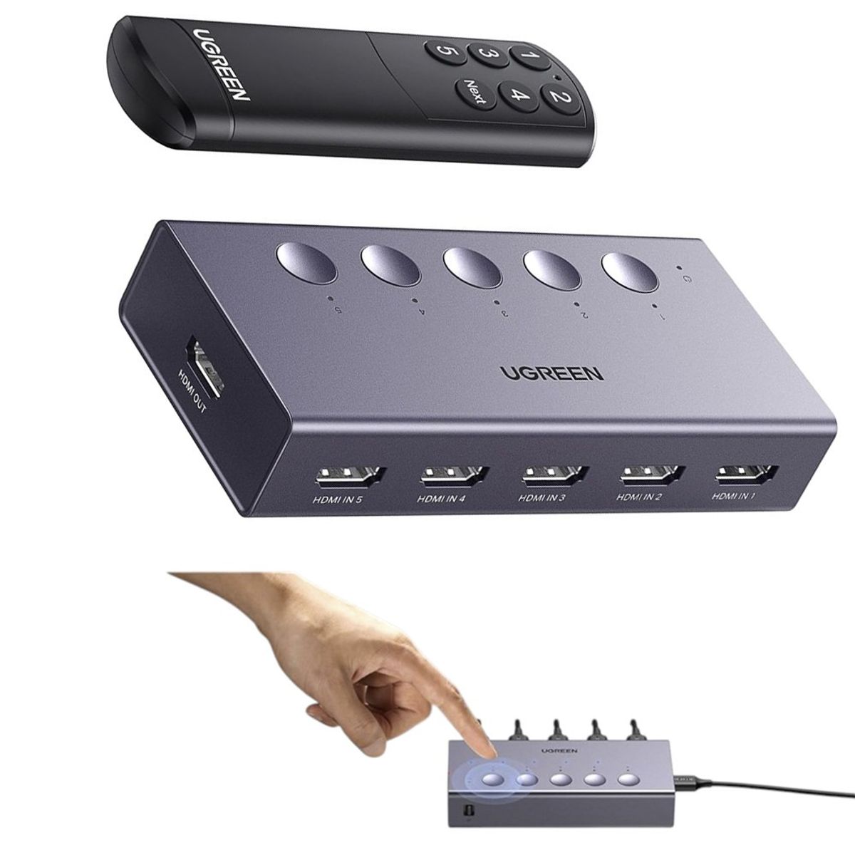 UGREEN - Switch Hdmi 2.0 5 Puertos 4k 60hz Ugreen 3d Hdr Con Control