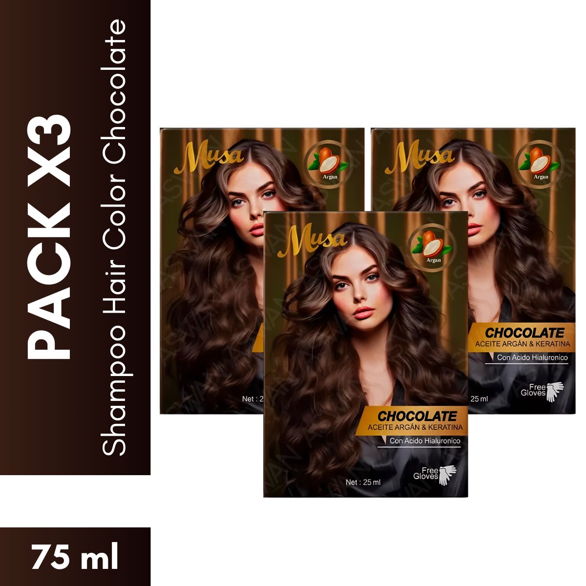 GENERICO - Pack x3 Shampoo Hair Color Chocolate 25 ml - MUSA