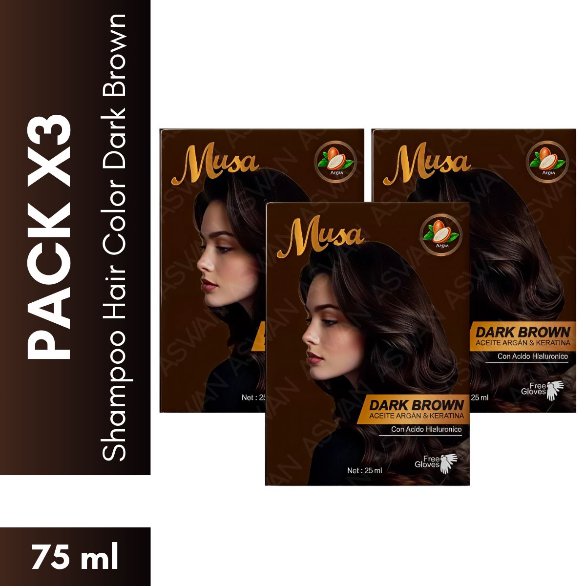 GENERICO - Pack x3 Shampoo Hair Color Dark Brown  25 ml - MUSA