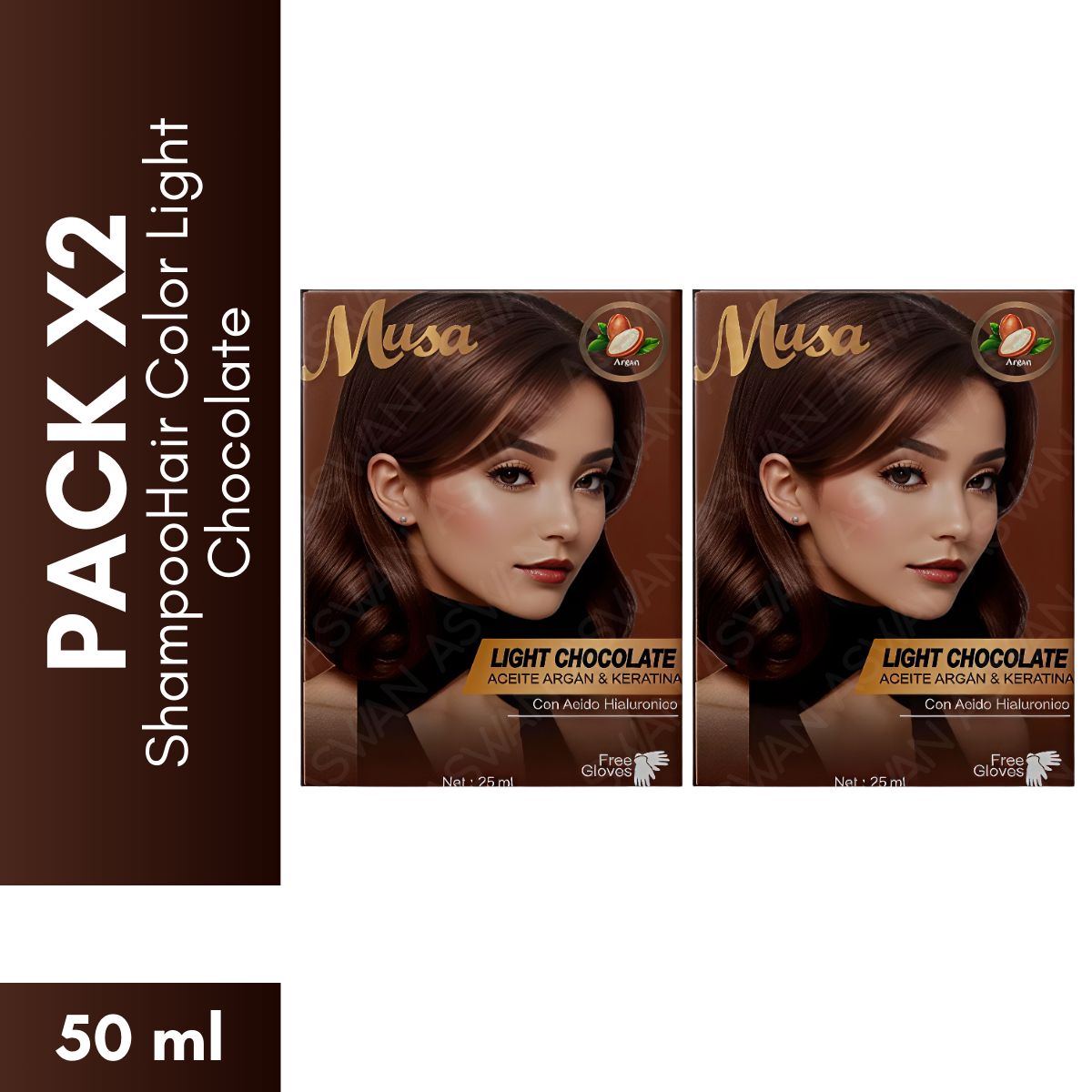 GENERICO - Pack x2 Shampoo Hair Color Light Chocolate 25 ml - MUSA