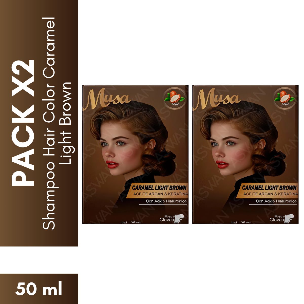 GENERICO - Pack x2 Shampoo Hair Color Caramel Light Brown 25 ml - MUSA