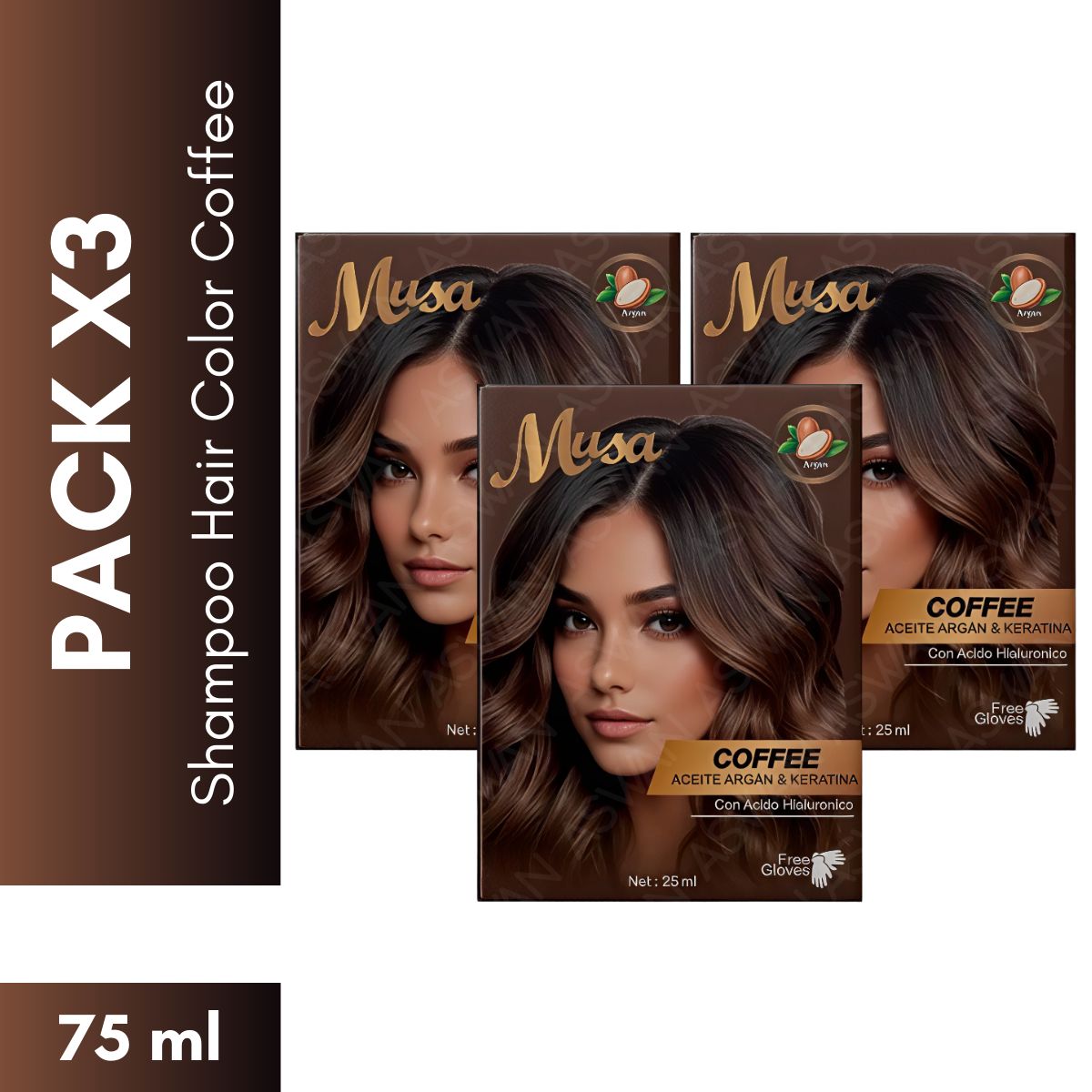GENERICO - Pack x3 Shampoo Hair Color Cooffe 25 ml - MUSA