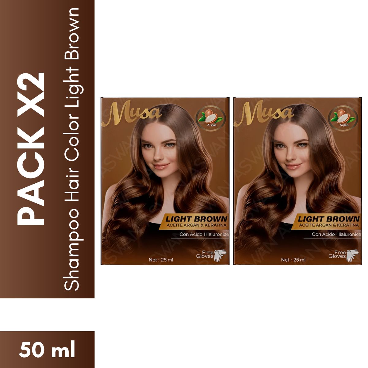 GENERICO - Pack x2 Shampoo Hair Color Light Brown  25 ml - MUSA