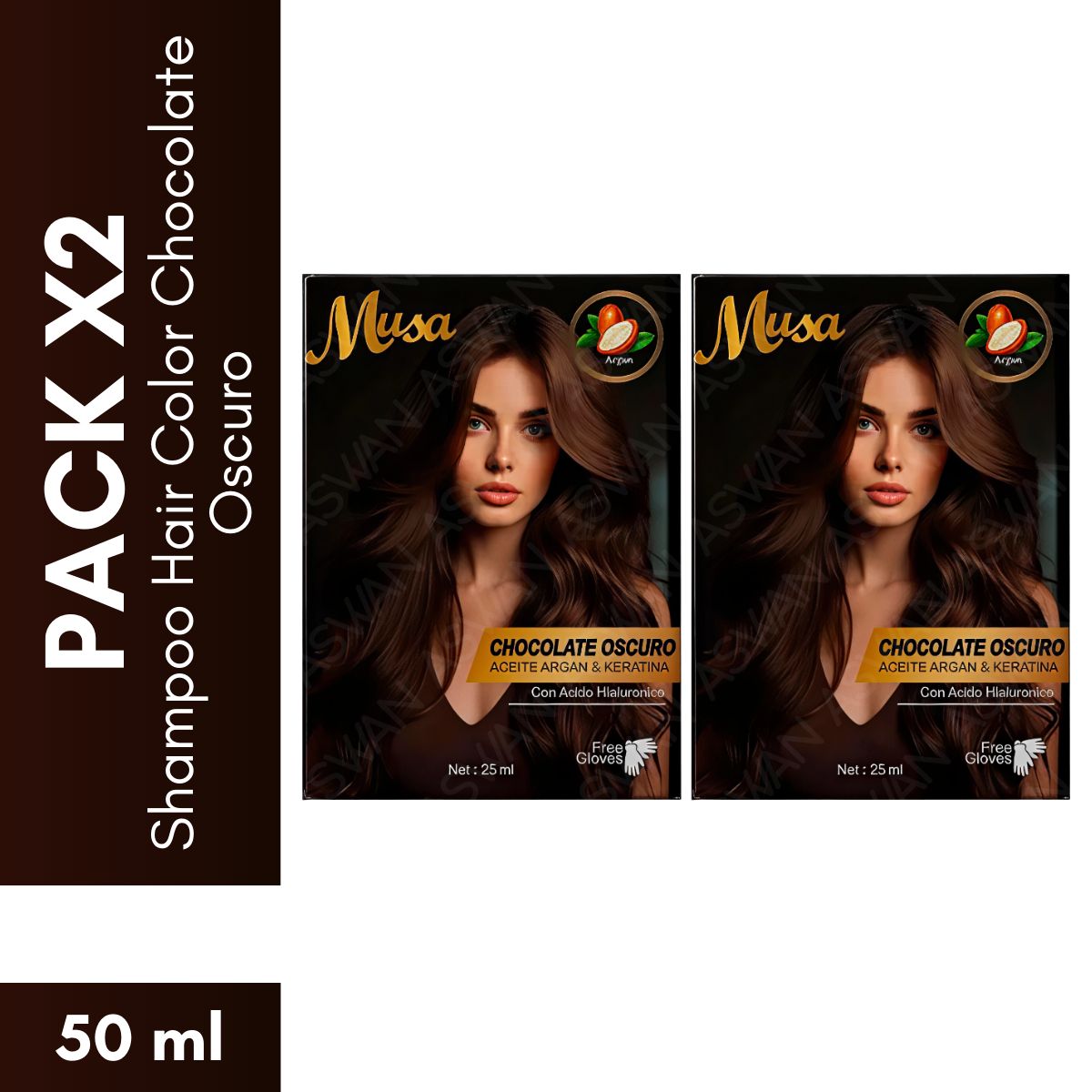 GENERICO - Pack x2 Shampoo Hair Color Chocolate Oscuro 25 ml - MUSA