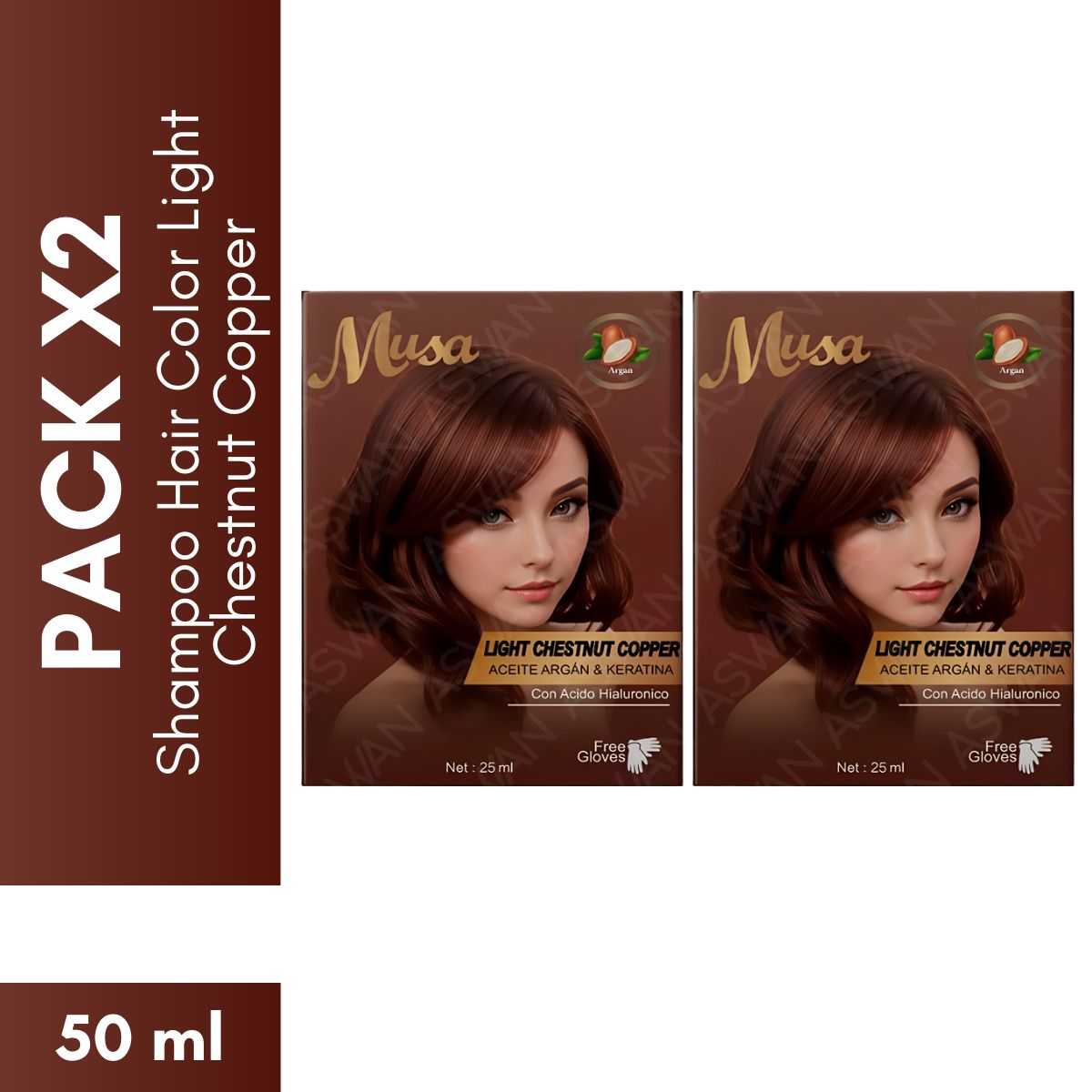 GENERICO - Pack x2 Shampoo Hair Color Light Chestnut Copper 25 ml - MUSA
