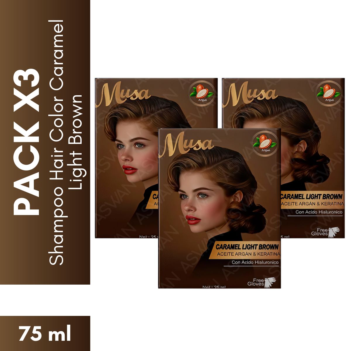 GENERICO - Pack x3 Shampoo Hair Color Caramel Light Brown 25 ml - MUSA