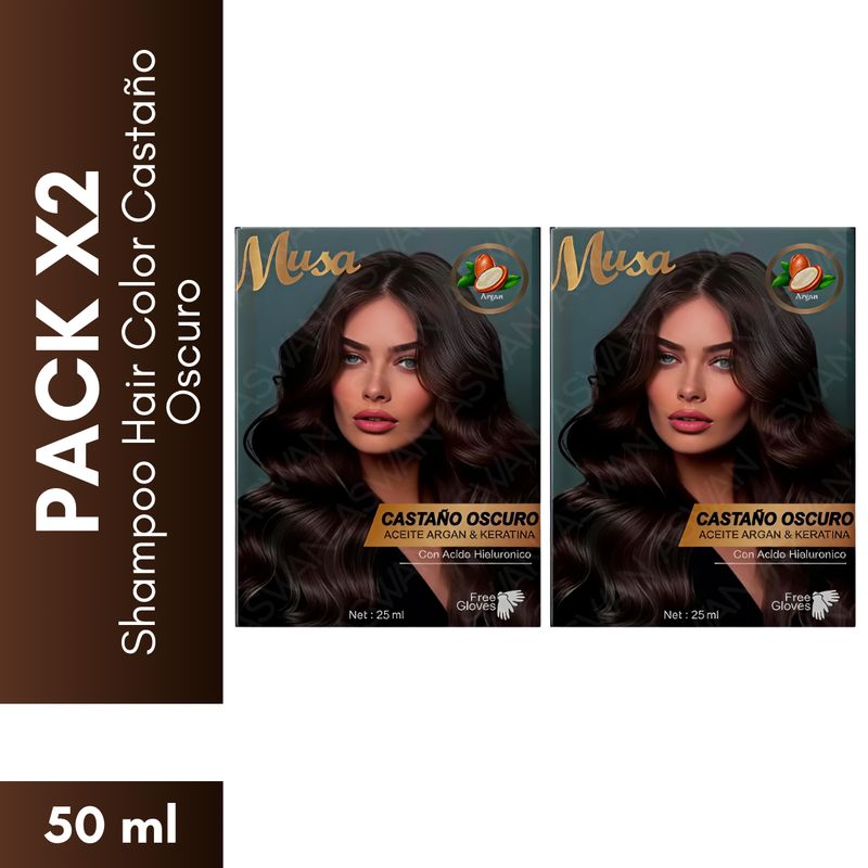 GENERICO - Pack x2 Shampoo Hair Color Castaño Oscuro  25 ml - MUSA