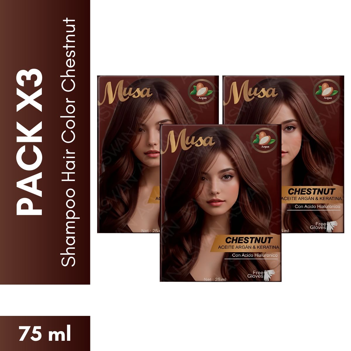 GENERICO - Pack x3 Shampoo Hair Color Chestnut 25 ml - MUSA
