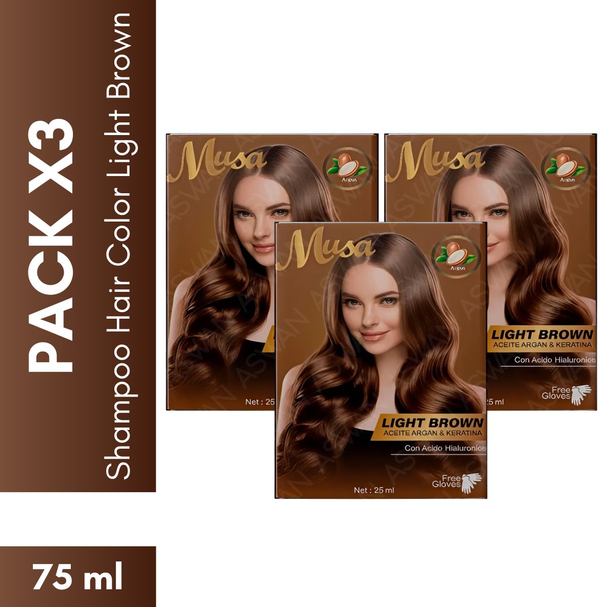 GENERICO - Pack x3 Shampoo Hair Color Light Brown  25 ml - MUSA