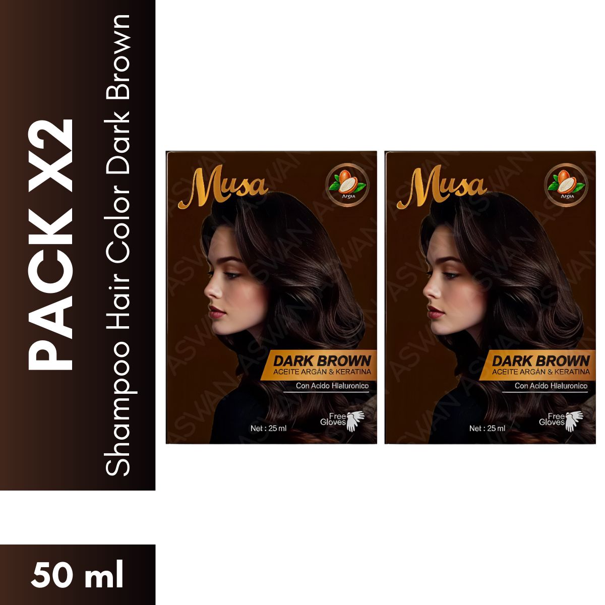 GENERICO - Pack x2 Shampoo Hair Color Dark Brown  25 ml - MUSA