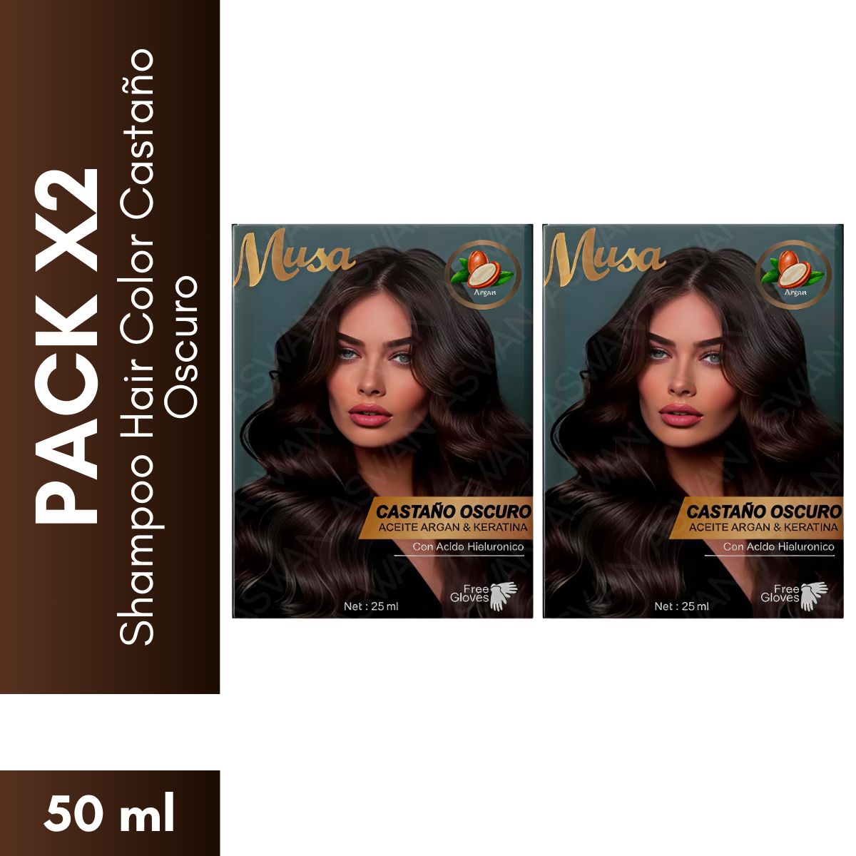 GENERICO - Pack x2 Shampoo Hair Color Castaño Oscuro  25 ml - MUSA