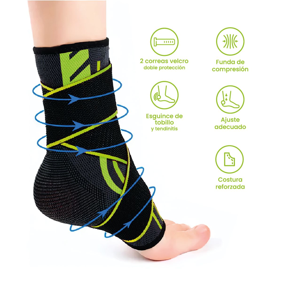 FUBBALL - Tobillera Ajustable de Compresión Para Deporte - Verde - FUBBALL