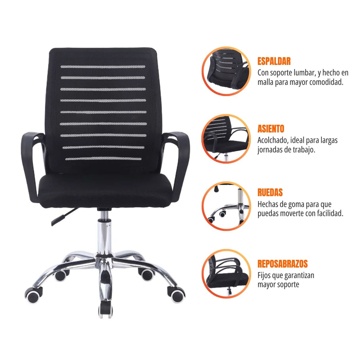 GENERICO - Silla de Escritorio Ergonomica para Oficina Con soporte Lumbar DC-105
