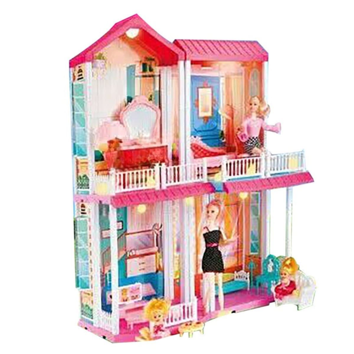 GENERICO - Casa de Muñecas con Accesorios y 4 Muñecas