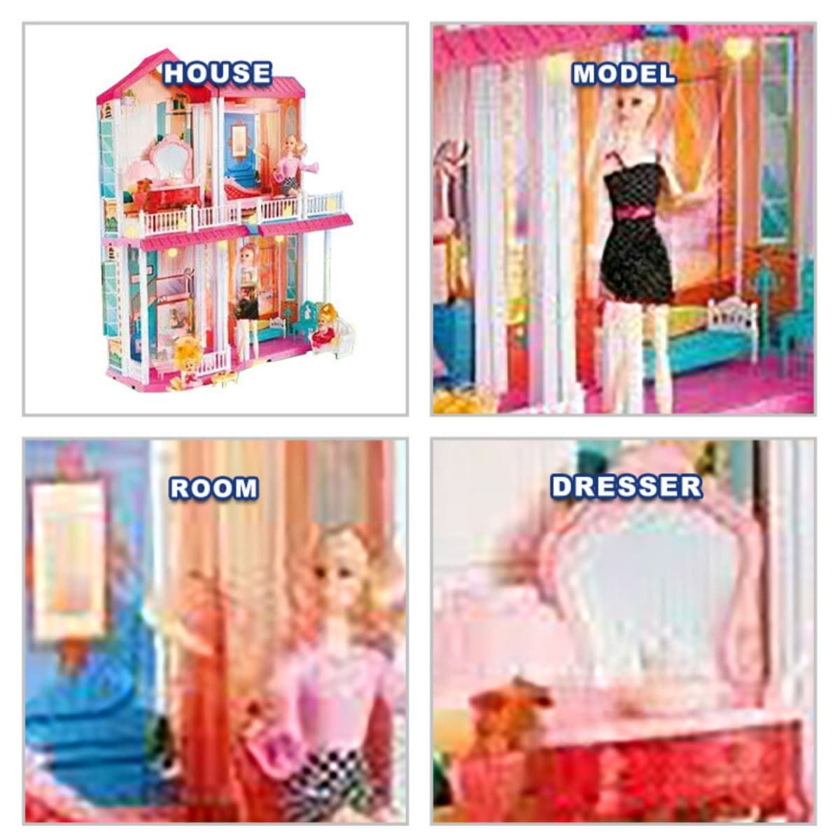 GENERICO - Casa de Muñecas con Accesorios y 4 Muñecas