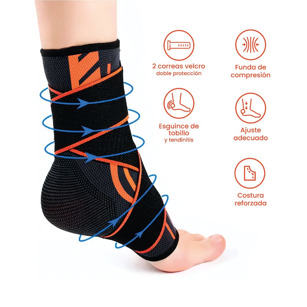 FUBBALL - Tobillera Ajustable de Compresión Para Deporte - Naranja - FUBBALL