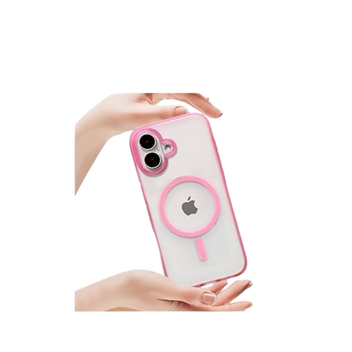 CASE - CASE MAGSAFE TRANSPARENTE CON BORDE ROSA-IPHONE 16 PRO