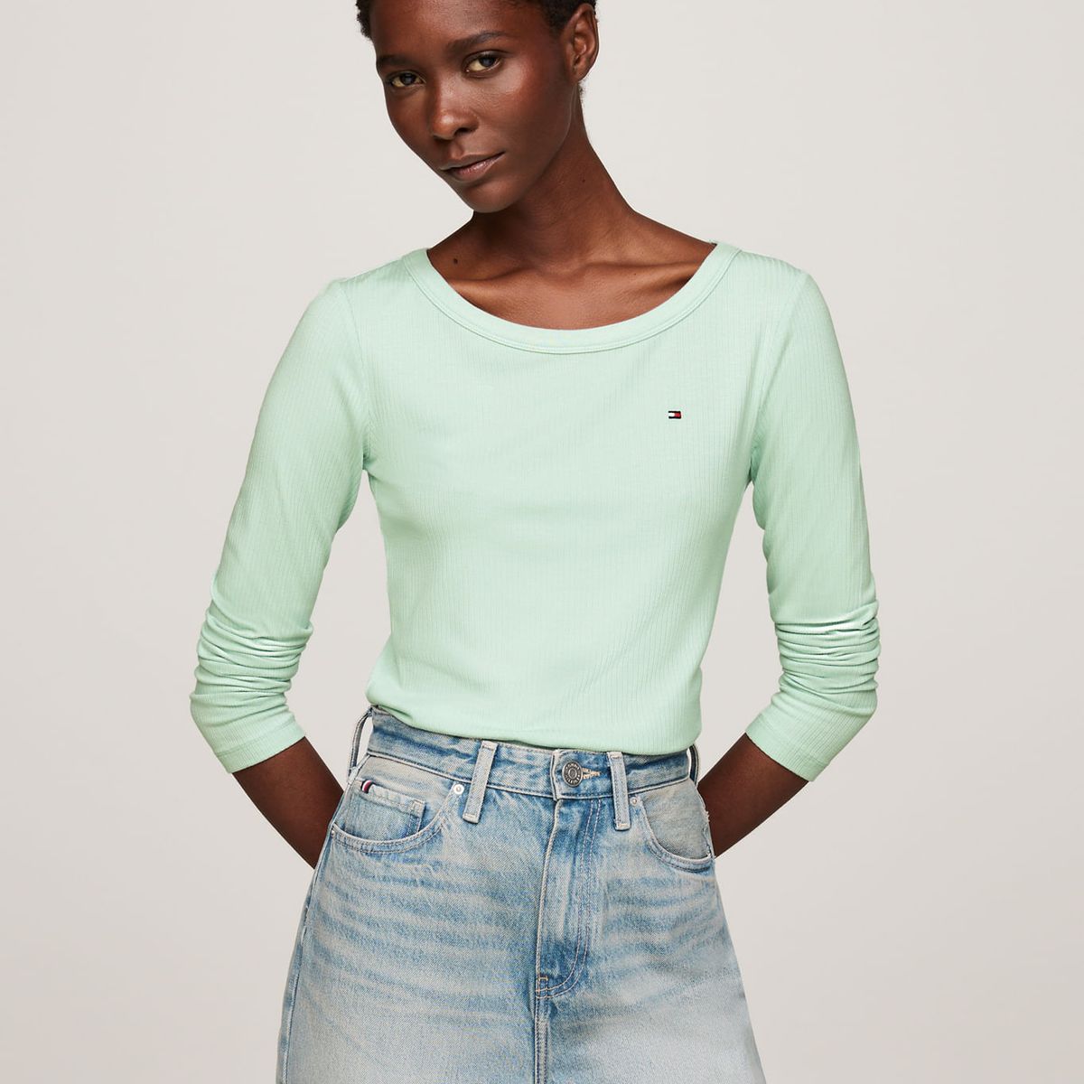 TOMMY HILFIGER - CAMISETA M/L SLIM 5X2 RIB O-NK LS