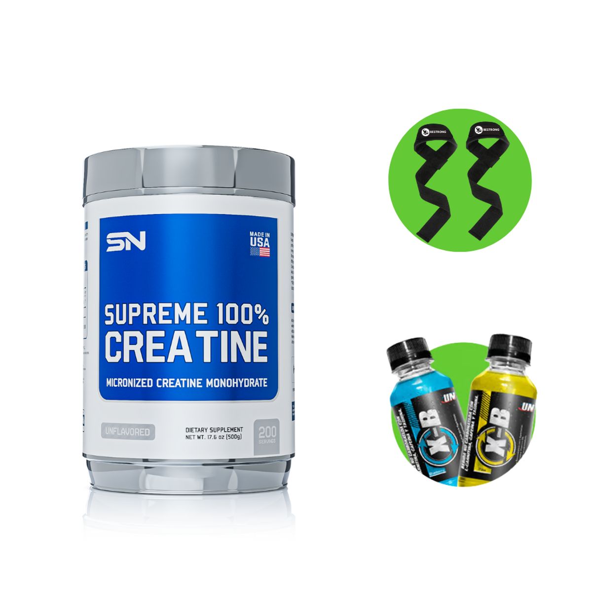 SUPREME NUTRITION - CREATINA MICRONIZADA SUPREME NUTRITION 250G + STRAPS + XB