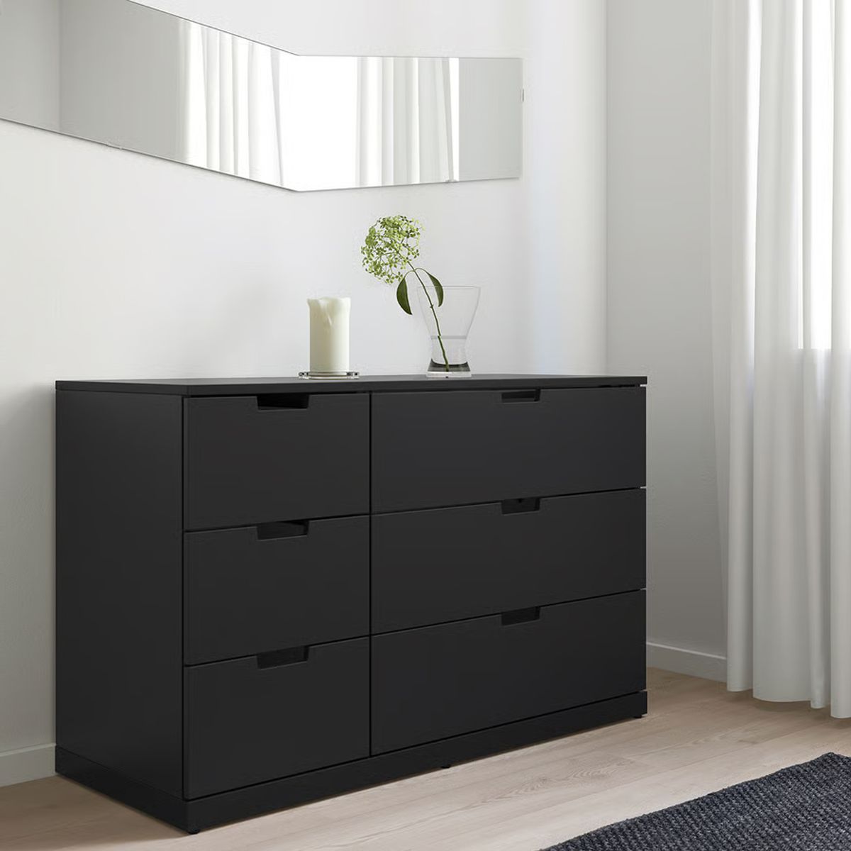 GENERICO - Comoda Melamina Negro Premium 1.20m 6 Cajones