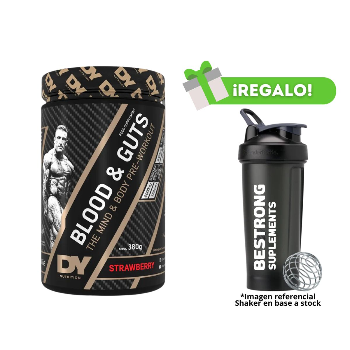 DORIAN YATES - PRE ENTRENO BLOOD AND GUTS 40 SERV STRAWBERRY + SHAKER